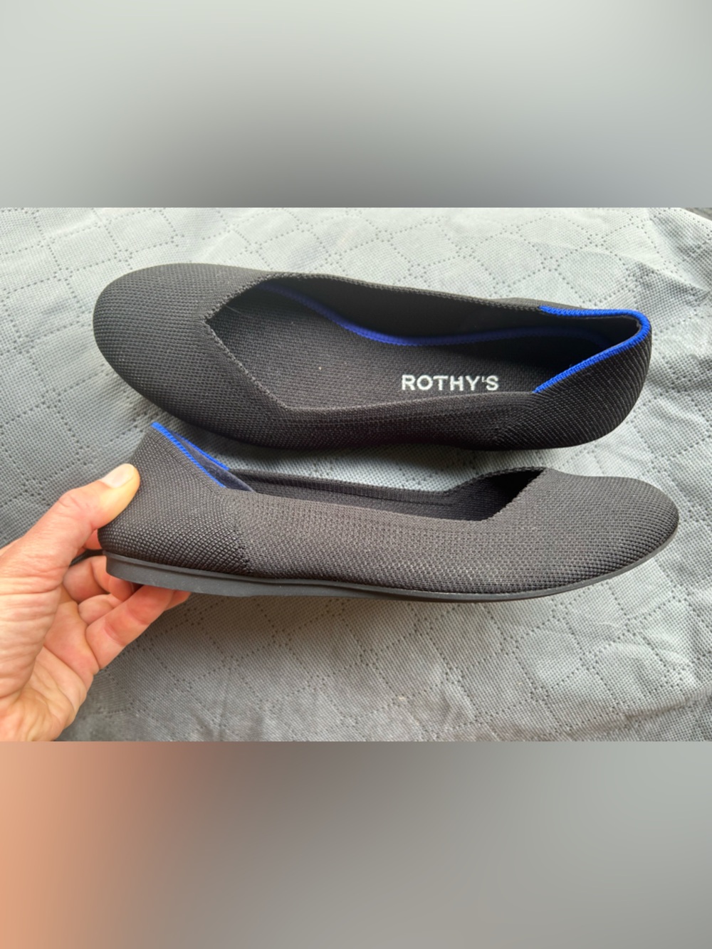 Rothy's Black Knit Ballet Flats with Blue Trim